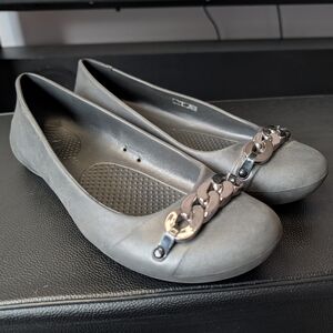Crocs Gianna Chain Ballet Flats‎ Women’s 8 Gray Comfort Slip On Shoes